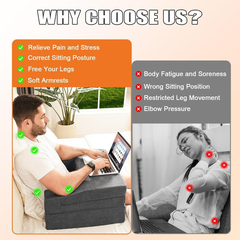 Lap Desk Pillow for Laptop, Large Reading Pillow for Adult, Arm Rest Pillow with Cup Holder, Memory Bed Desk for Working, Gaming, Reading, Laptop Desk for Couch Bed Floor()
