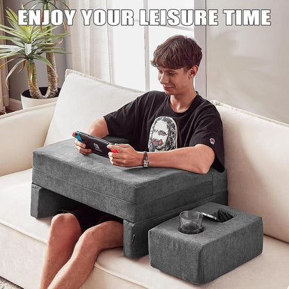 Lap Desk Pillow for Laptop, Large Reading Pillow for Adult, Arm Rest Pillow with Cup Holder, Memory Bed Desk for Working, Gaming, Reading, Laptop Desk for Couch Bed Floor()