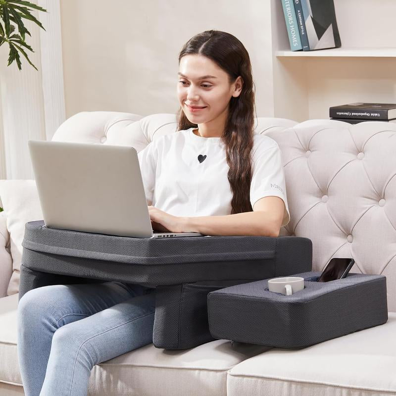 Lap Desk Pillow for Laptop, Large Reading Pillow for Adult, Arm Rest Pillow with Cup Holder, Memory Bed Desk for Working, Gaming, Reading, Laptop Desk for Couch Bed Floor()