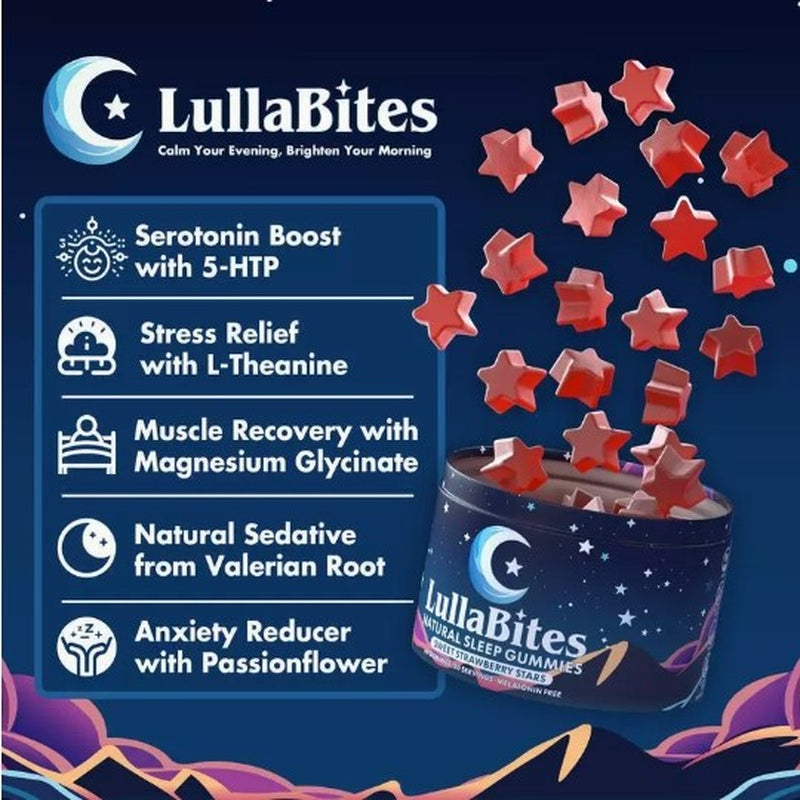 Lullabites Gummies Strawberry Stars Flavor - 30 Servings Sugar-Free Vegan Halal