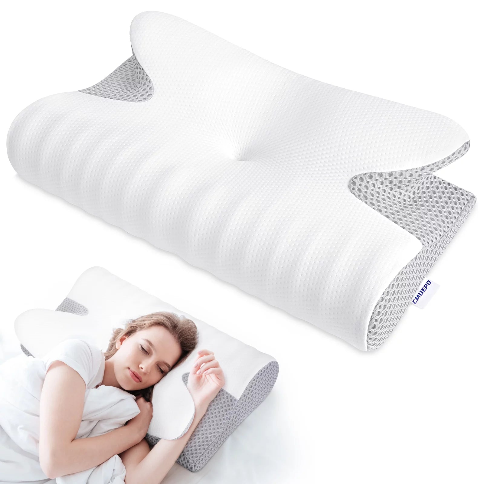 , Cervical Neck Pillow for Pain Relief Sleeping, Memory Foam Pillow,White