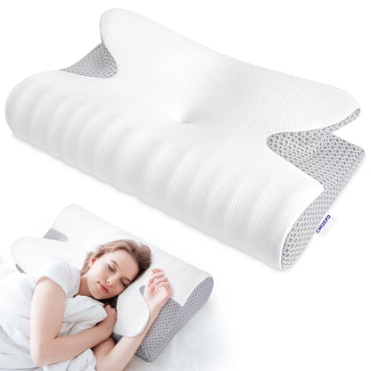 , Cervical Neck Pillow for Pain Relief Sleeping, Memory Foam Pillow,White