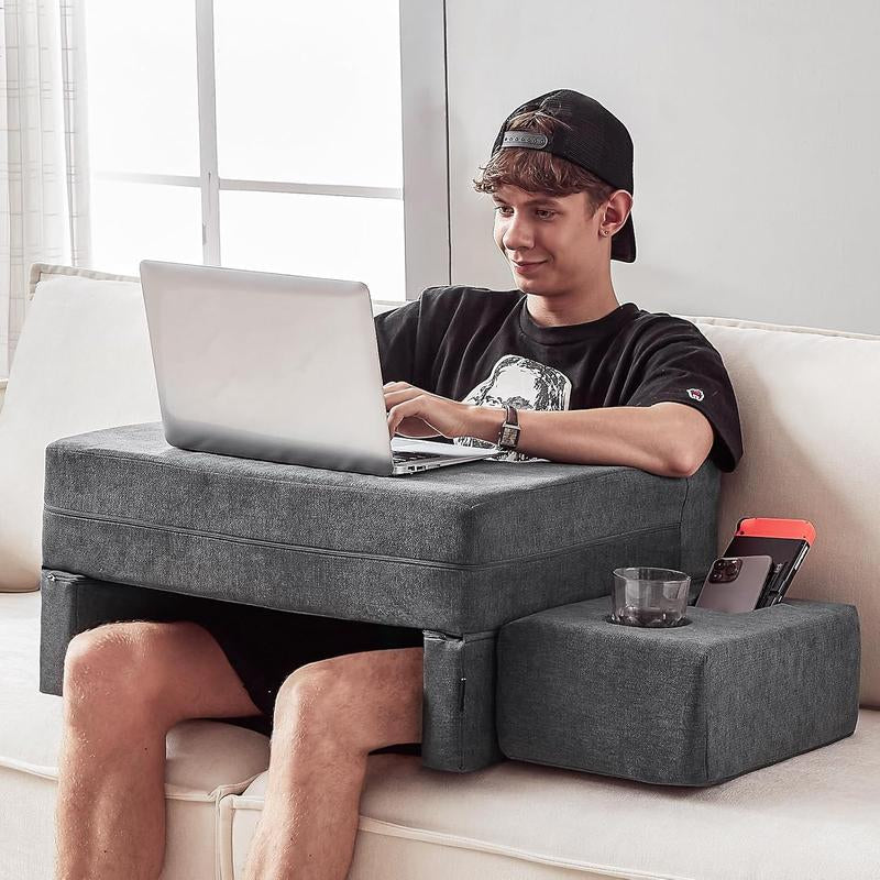 Lap Desk Pillow for Laptop, Large Reading Pillow for Adult, Arm Rest Pillow with Cup Holder, Memory Bed Desk for Working, Gaming, Reading, Laptop Desk for Couch Bed Floor()