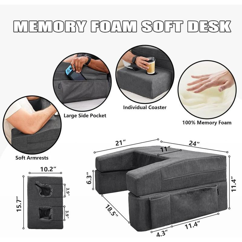Lap Desk Pillow for Laptop, Large Reading Pillow for Adult, Arm Rest Pillow with Cup Holder, Memory Bed Desk for Working, Gaming, Reading, Laptop Desk for Couch Bed Floor()